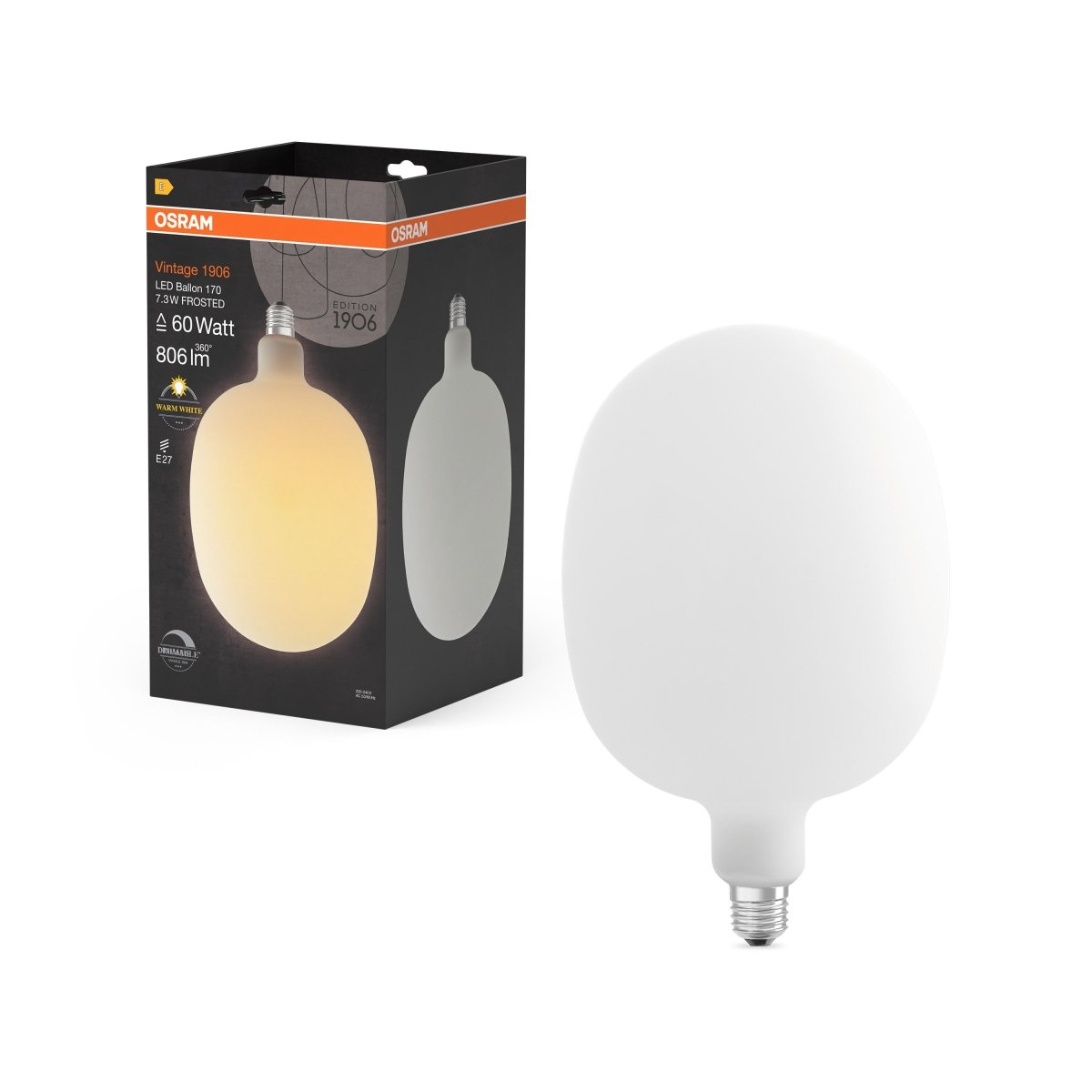 Żarówka LED OSRAM Vintage 1906 Ballon 60 Filament DIM 7.3W 827 Frosted E27 - Poland LEDVANCE e - shop 4058075836143