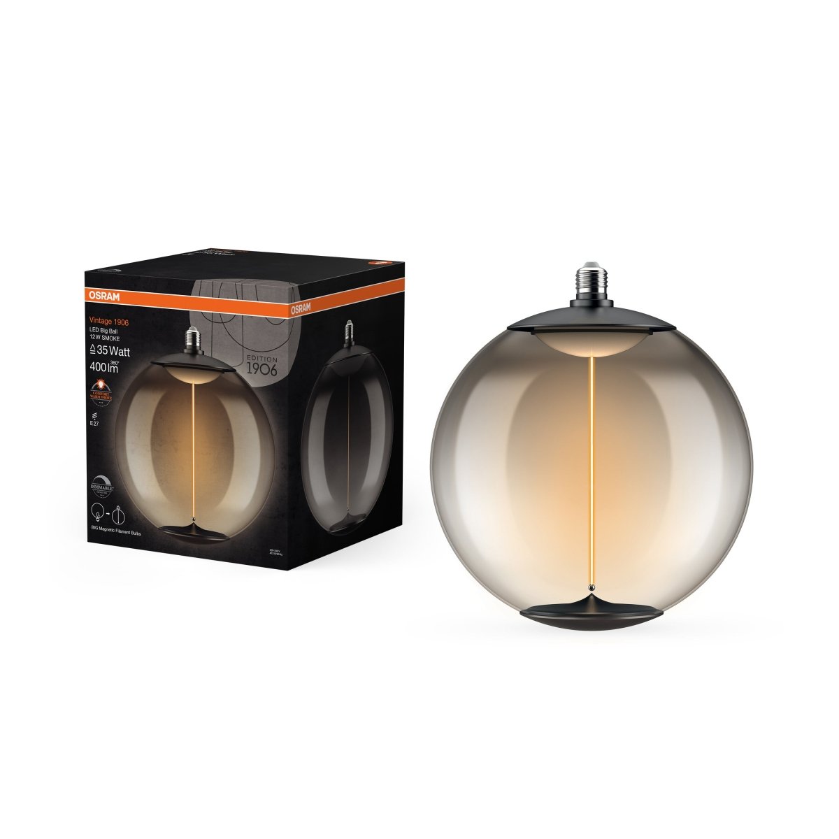 Żarówka LED OSRAM Vintage 1906 Big Ball 35 Filament Magnetic 12W 818 Smoke E27 - Poland LEDVANCE e - shop 4099854552021