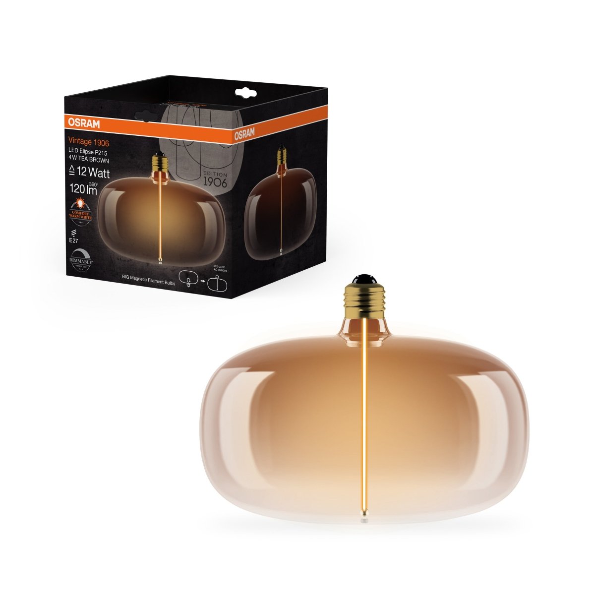 Żarówka LED OSRAM Vintage 1906 Big Elipse 12 Magnetic DIM 4W 818 Tea Brown E27 - Poland LEDVANCE e - shop 4058075836365