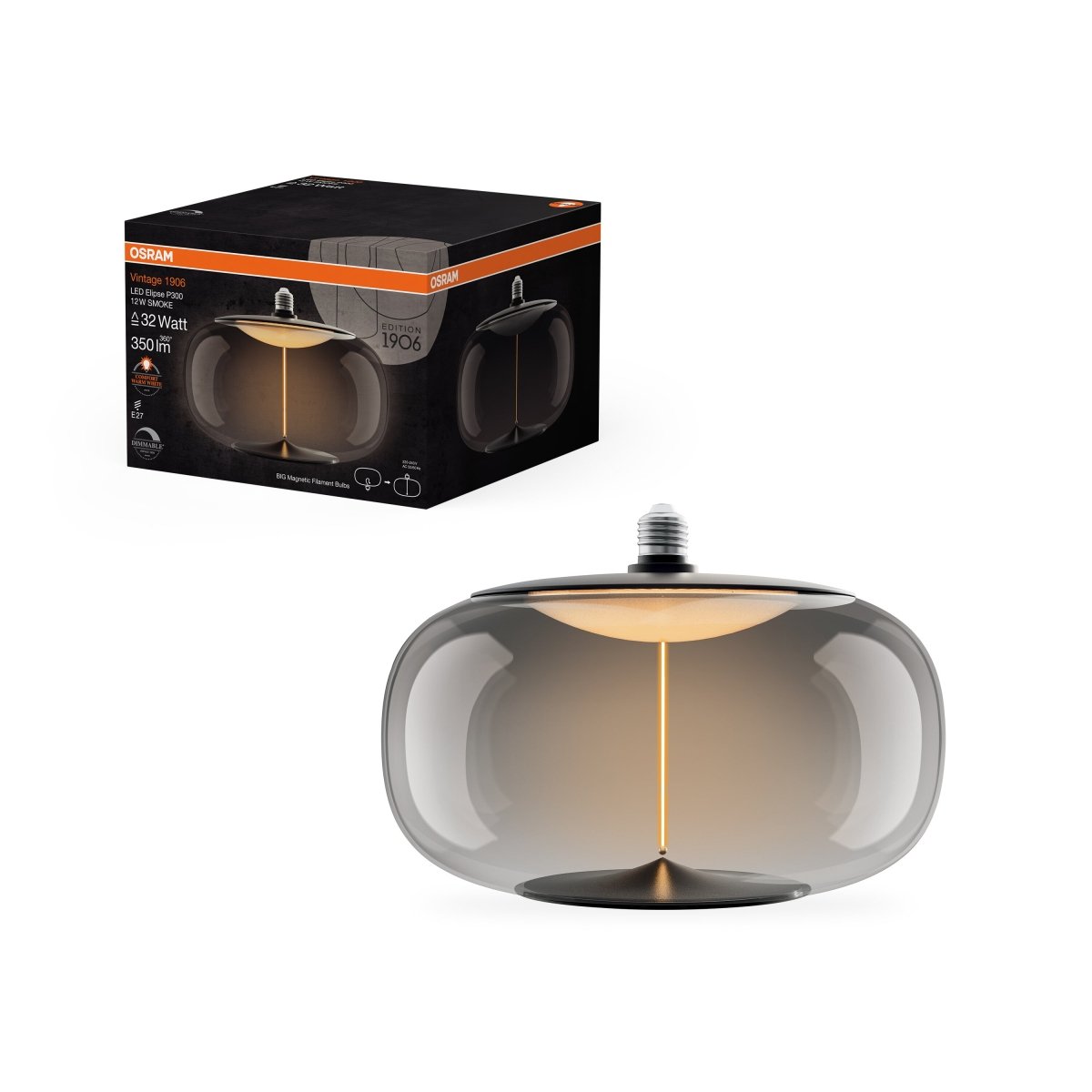 Żarówka LED OSRAM Vintage 1906 Big Elipse 32 Filament Magnetic DIM 12W 818 Smoke E27 - Poland LEDVANCE e - shop 4058075836303