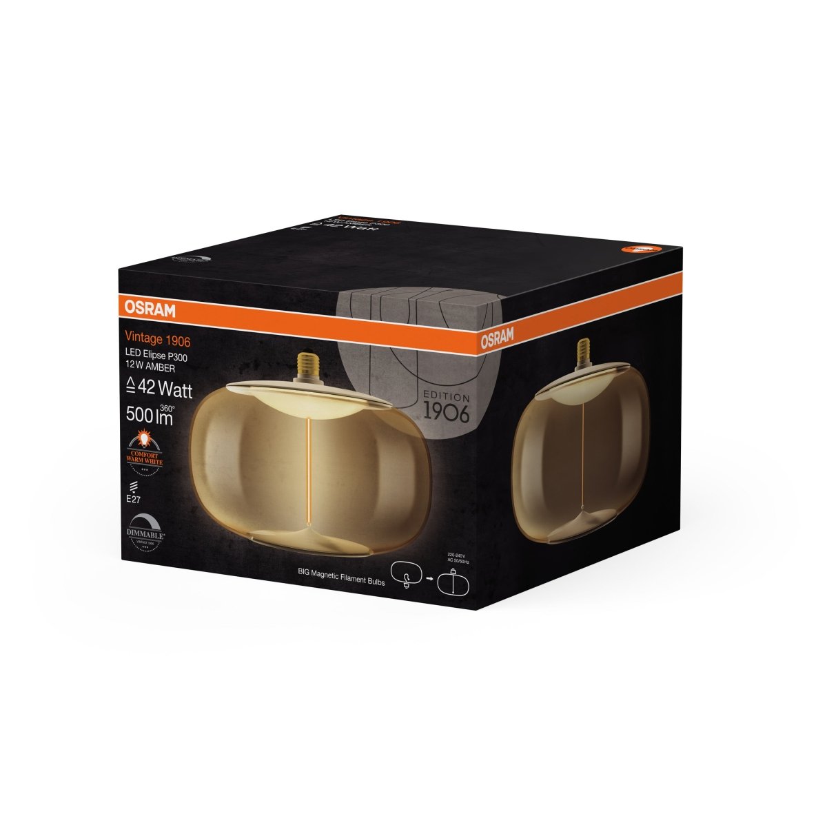 Żarówka LED OSRAM Vintage 1906 Big Elipse 42 Filament Magnetic DIM 12W 818 Amber E27 - Poland LEDVANCE e - shop 4058075836242