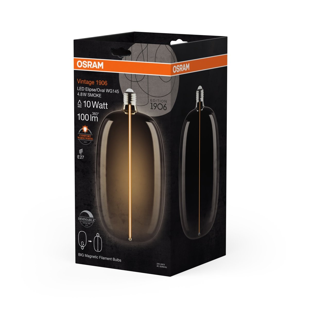 Żarówka LED OSRAM Vintage 1906 Big Elipse Oval 10 Magnetic DIM 4.8W 818 Smoke E27 - Poland LEDVANCE e - shop 4058075836488