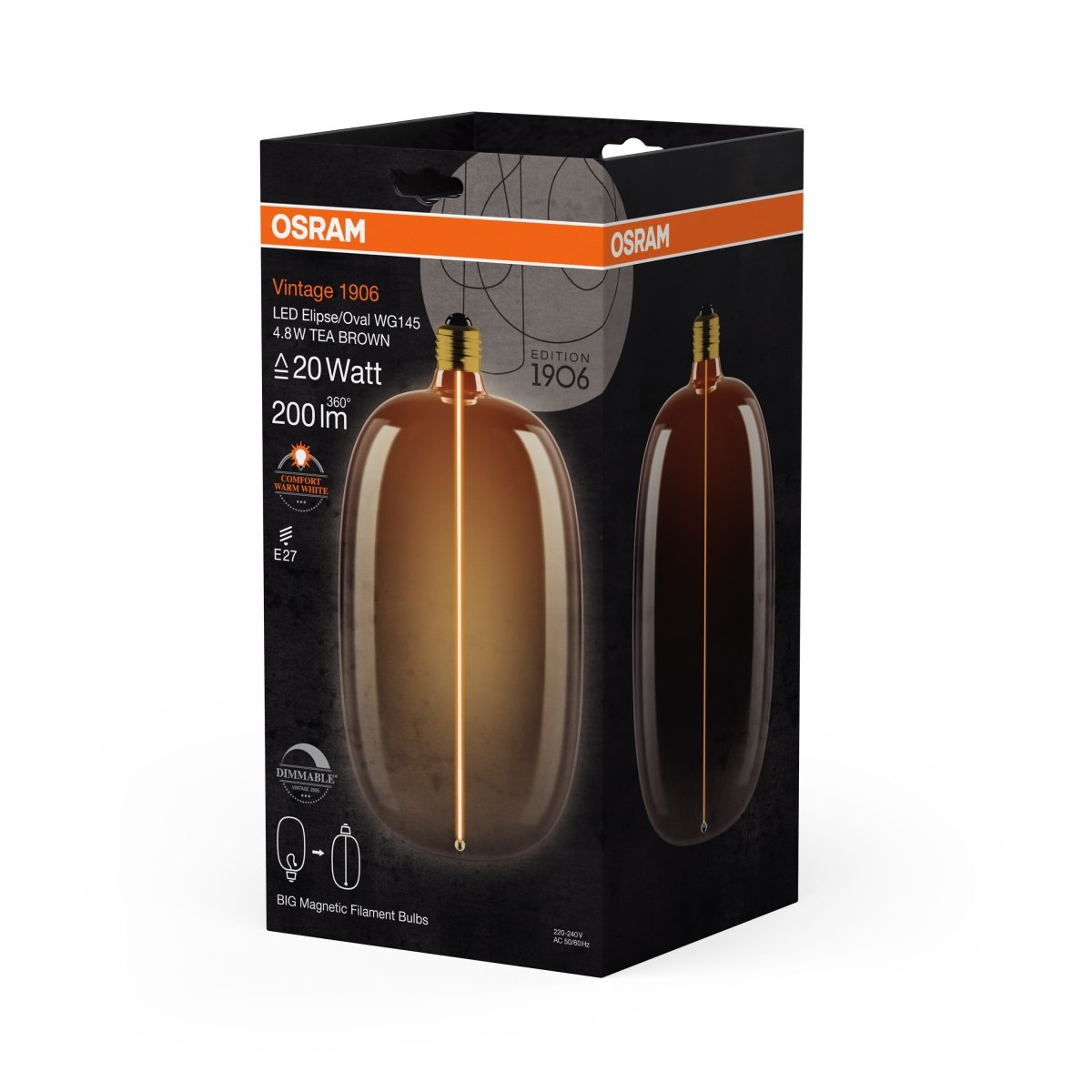 Żarówka LED OSRAM Vintage 1906 Big Elipse Oval 20 Magnetic DIM 4.8W 818 Tea Brown E27 - Poland LEDVANCE e - shop 4058075836402