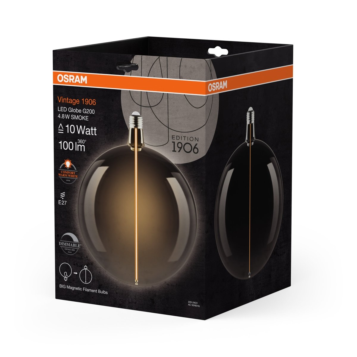 Żarówka LED OSRAM Vintage 1906 Big Globe 200 10 Magnetic DIM 4.8W 818 Smoke E27 - Poland LEDVANCE e - shop 4058075836501