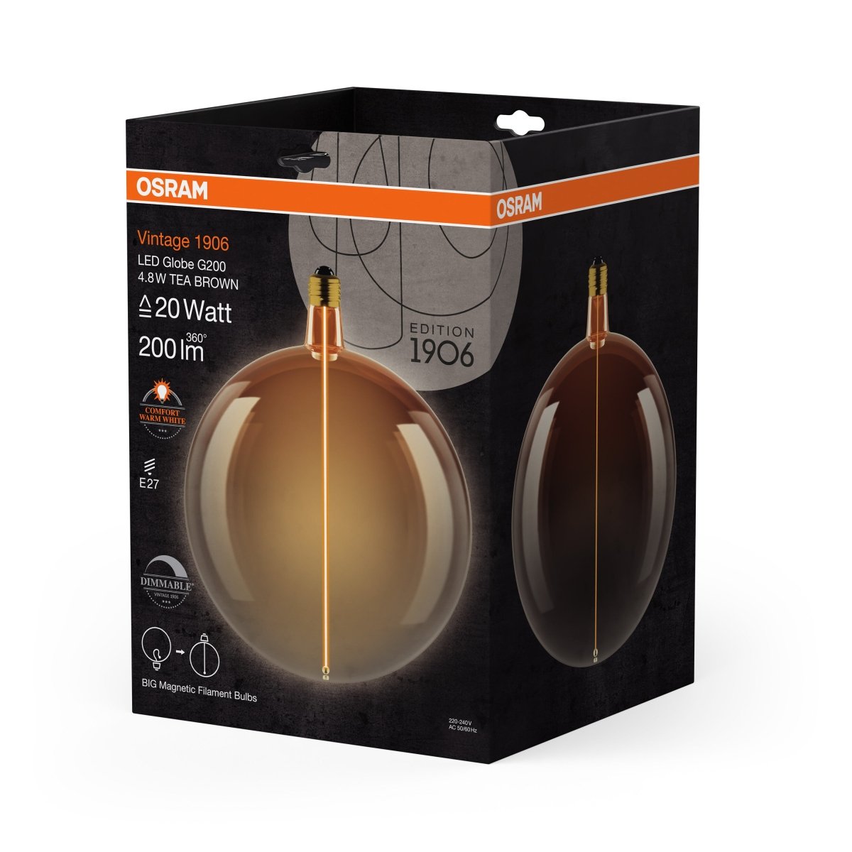 Żarówka LED OSRAM Vintage 1906 Big Globe 200 20 Magnetic DIM 4.8W 818 Tea Brown E27 - Poland LEDVANCE e - shop 4058075836426