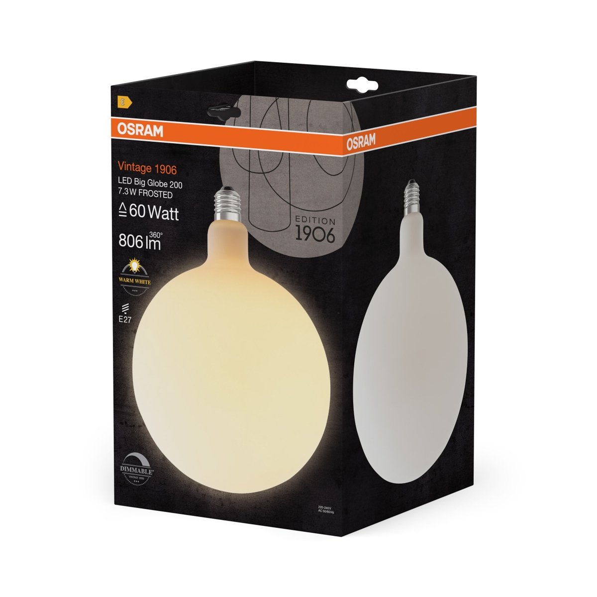 Żarówka LED OSRAM Vintage 1906 Big Globe 200 60 DIM 7.3W 827 Frosted E27 - Poland LEDVANCE e - shop 4058075836129