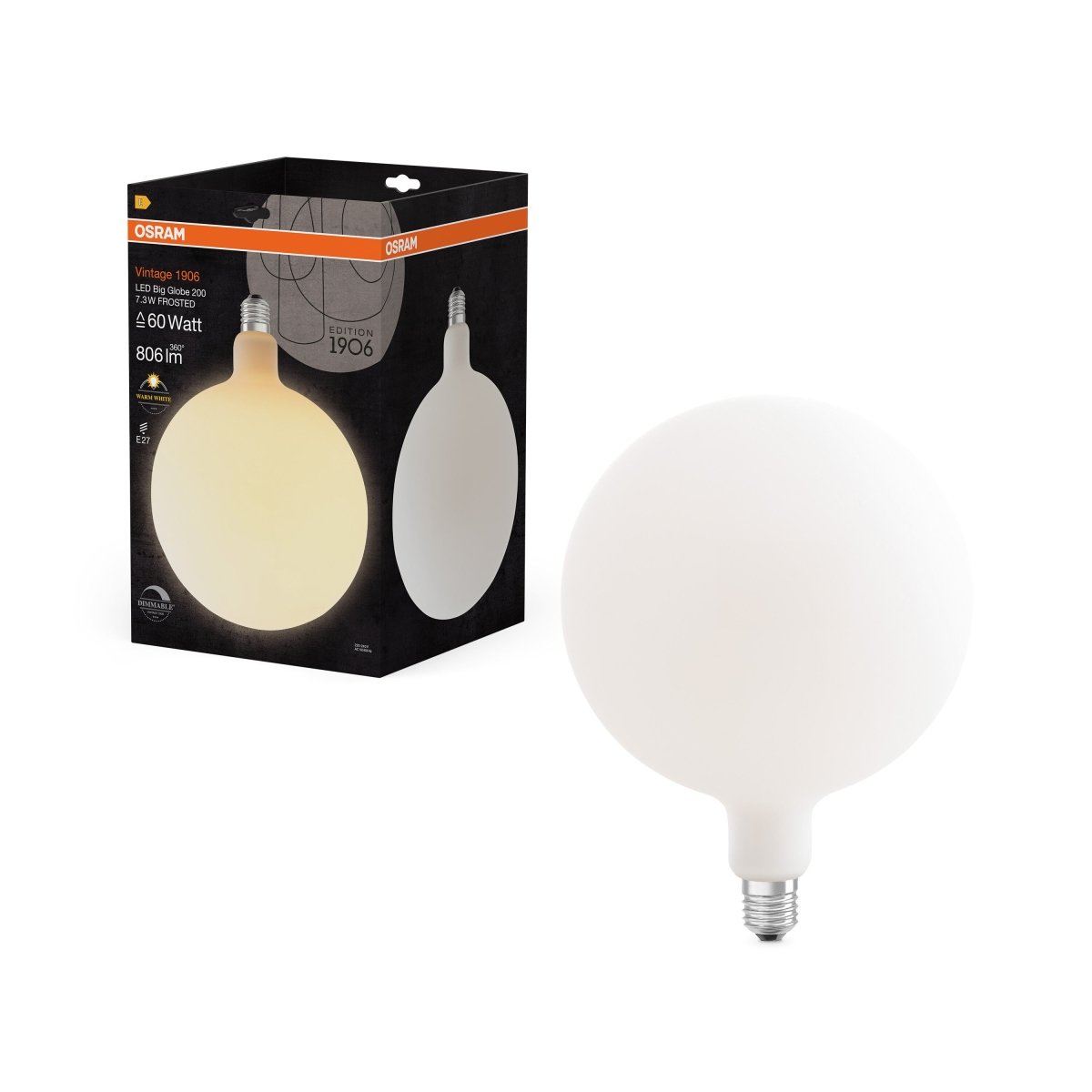 Żarówka LED OSRAM Vintage 1906 Big Globe 200 60 DIM 7.3W 827 Frosted E27 - Poland LEDVANCE e - shop 4058075836129