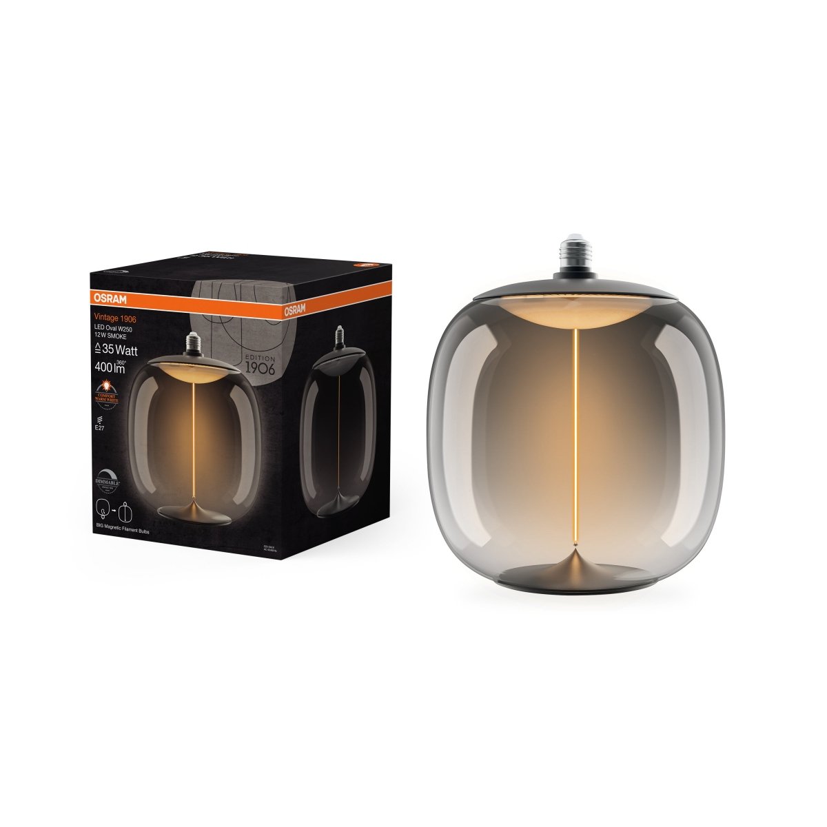 Żarówka LED OSRAM Vintage 1906 Big Oval 35 Filament Magnetic DIM 12W 818 Smoke E27 - Poland LEDVANCE e - shop 4058075836327