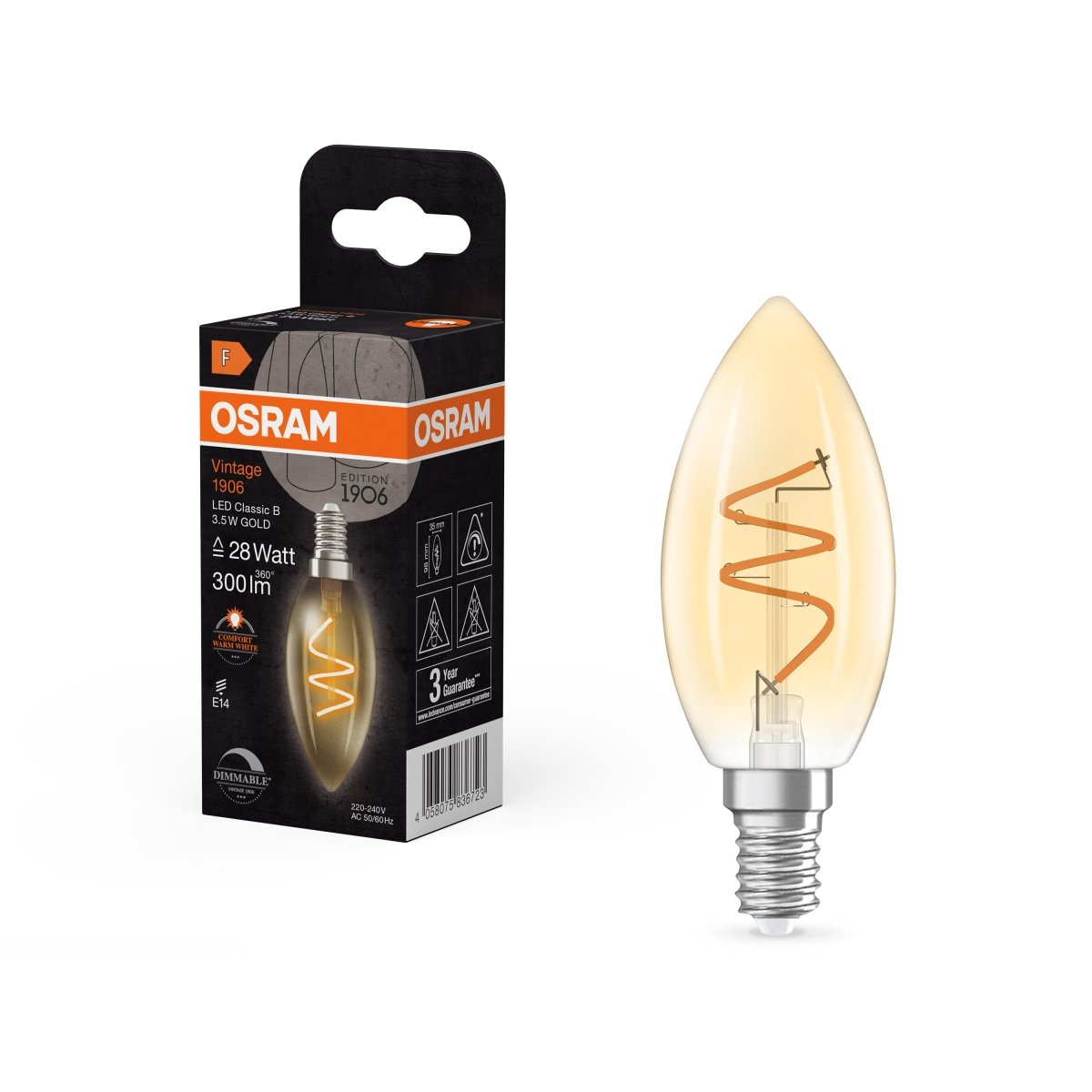 Żarówka LED OSRAM Vintage 1906 Classic B 28 Spiral Filament DIM 3.5W 922 Gold E14 - Poland LEDVANCE e - shop 4058075836723