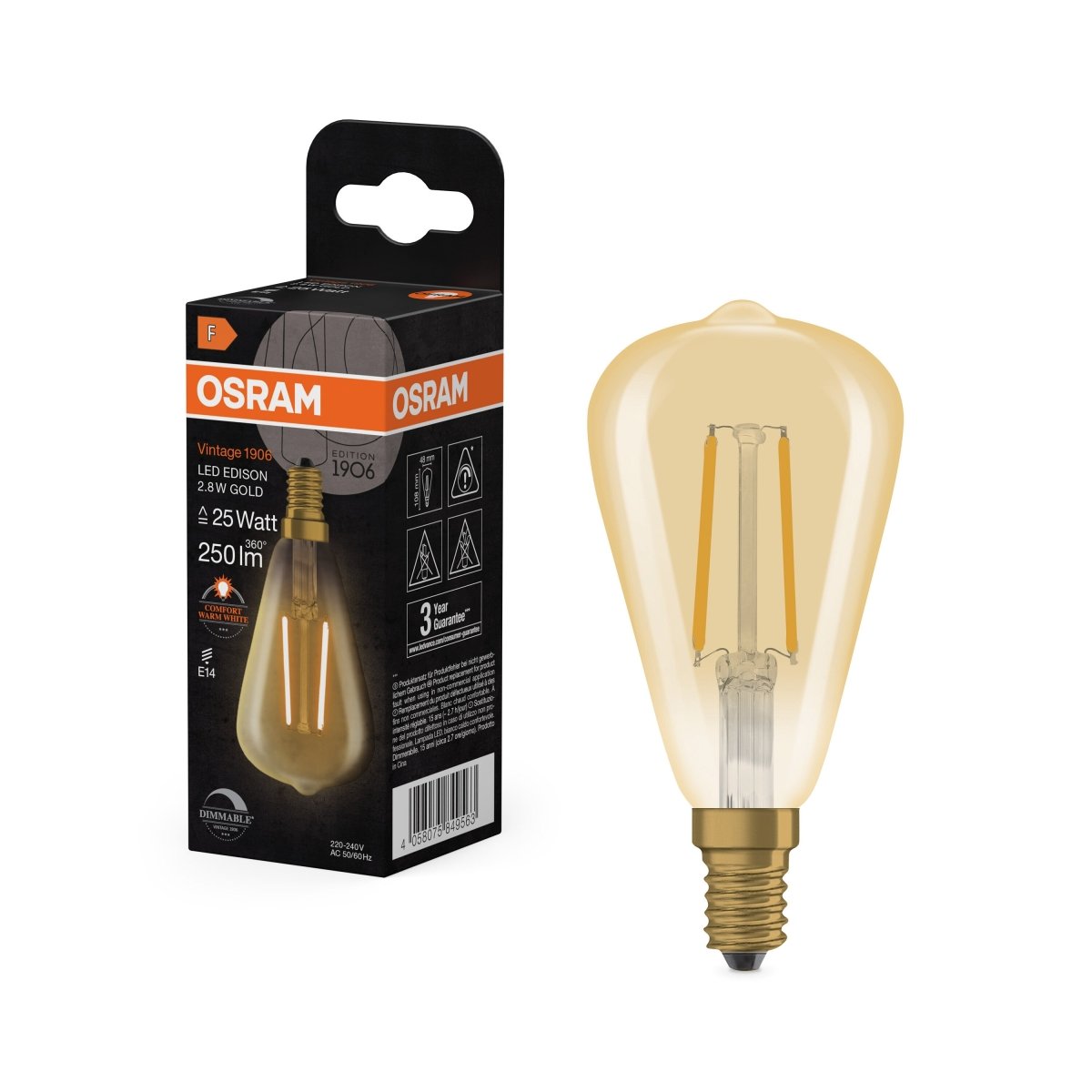 Żarówka LED OSRAM Vintage 1906 Edison Filament DIM 2.8W 822 GOLD E14 - Poland LEDVANCE e - shop 4058075849563
