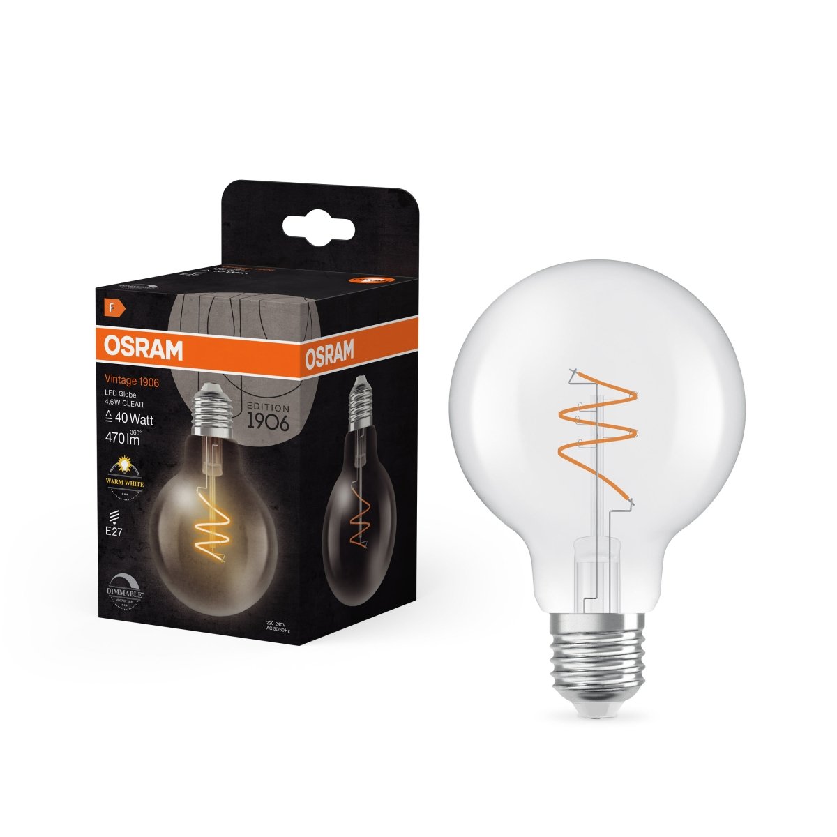 Żarówka LED OSRAM Vintage 1906 Globe 80 40 Spiral Filament DIM 4.6W 927 Clear E27 - Poland LEDVANCE e - shop 4058075836785
