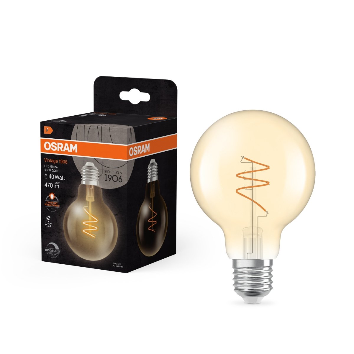 Żarówka LED OSRAM Vintage 1906 Globe 80 40 Spiral Filament DIM 4.9W 922 Gold E27 - Poland LEDVANCE e - shop 4058075836822