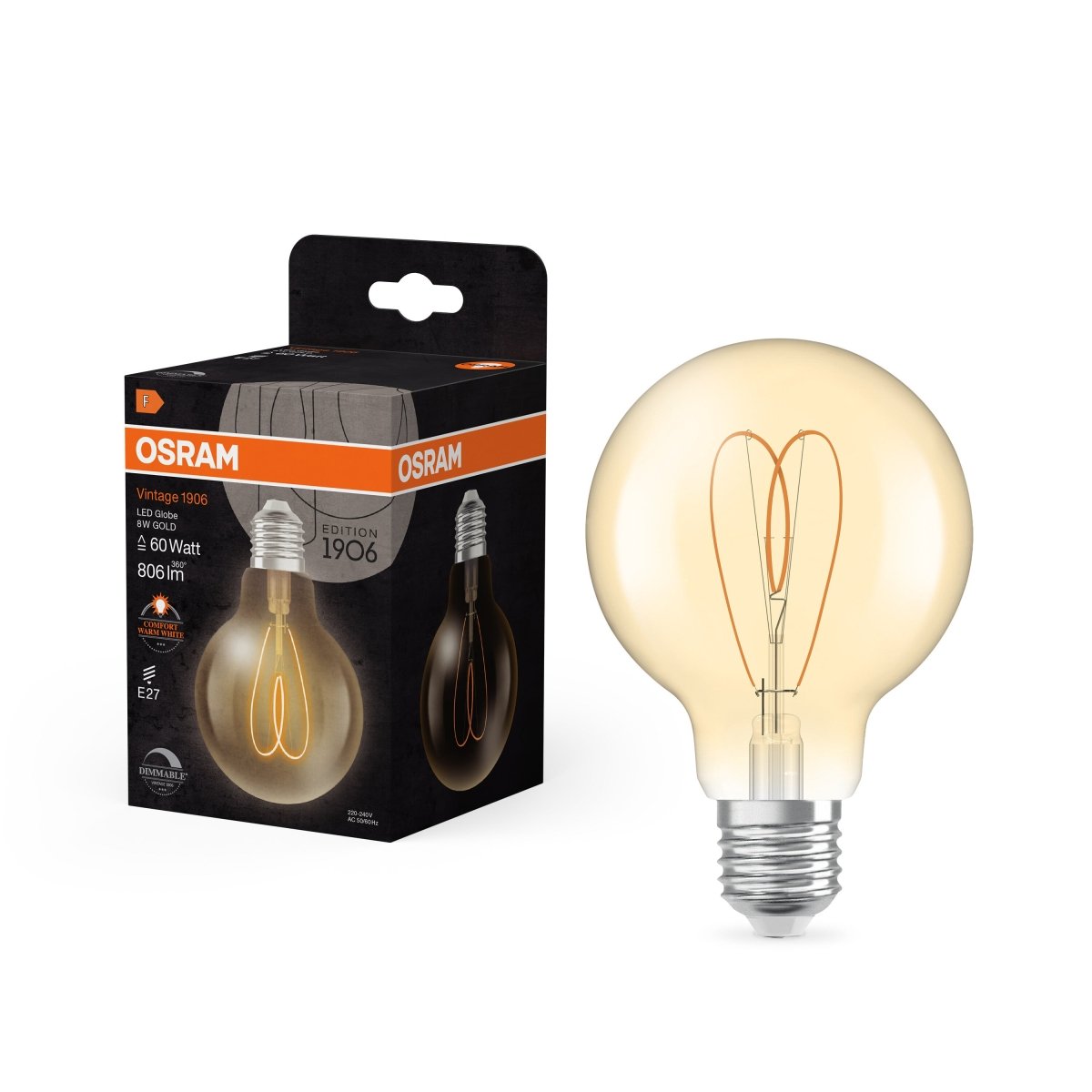Żarówka LED OSRAM Vintage 1906 Globe 80 60 Heart Filament DIM 8W 922 Gold E27 - Poland LEDVANCE e - shop 4058075836884