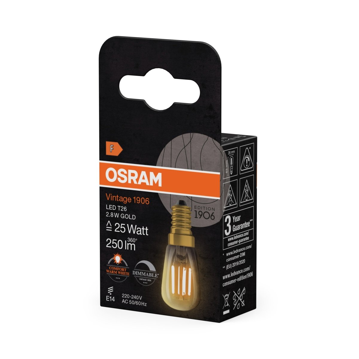 Żarówka LED OSRAM Vintage 1906 T26 25 Filament DIM 2.8W 822 Gold E14 - Poland LEDVANCE e - shop 4058075849648