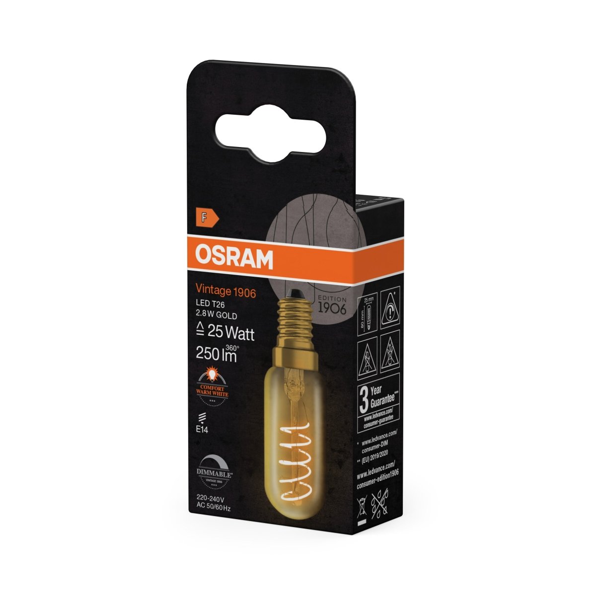 Żarówka LED OSRAM Vintage 1906 T26 25 Spiral Filament DIM 2.8W 822 Gold E14 - Poland LEDVANCE e - shop 4058075849662