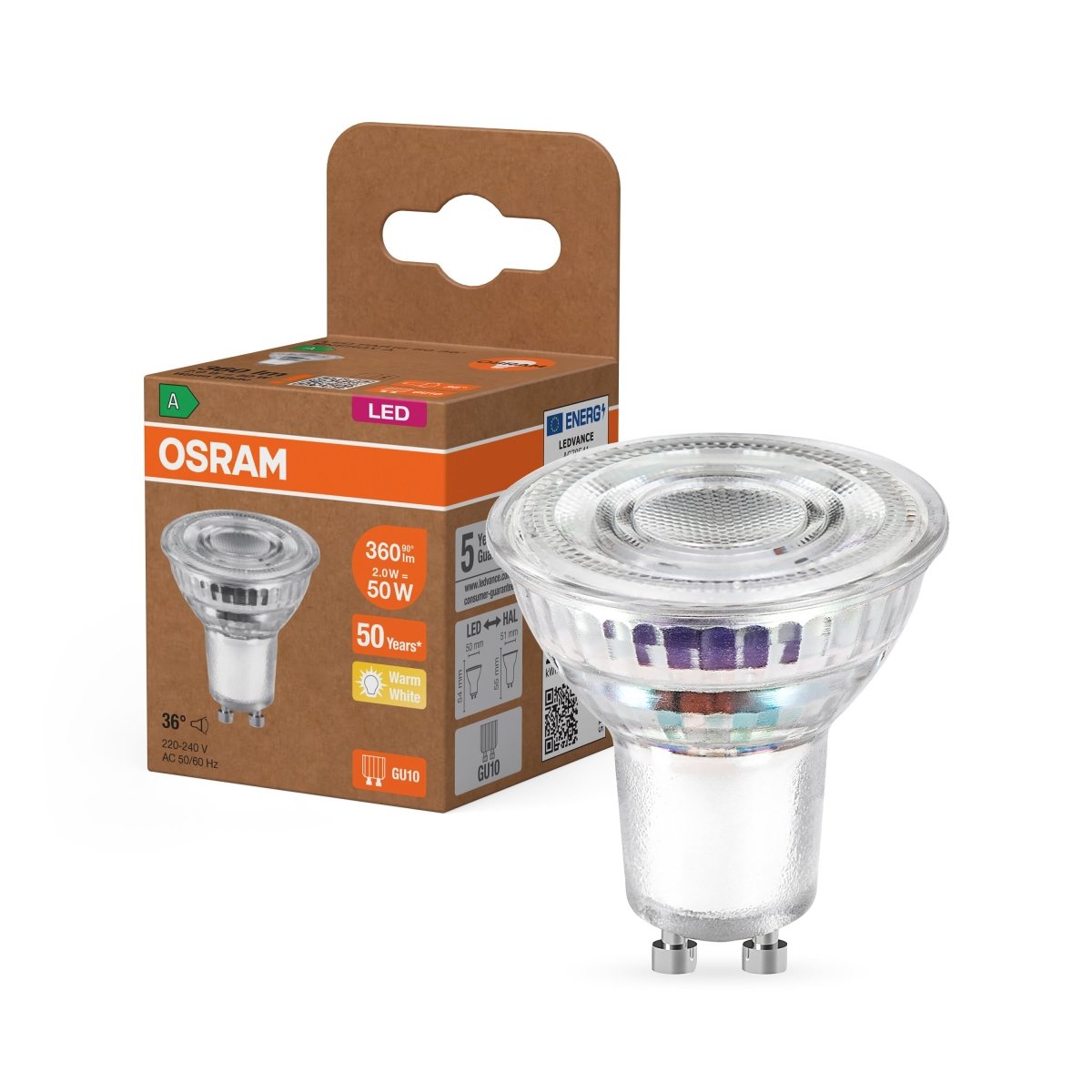 Żarówka LED OSRAMPAR16 50 36° Klasa A2W 827 GU10 ciepła - Poland LEDVANCE e-shop 4099854071713