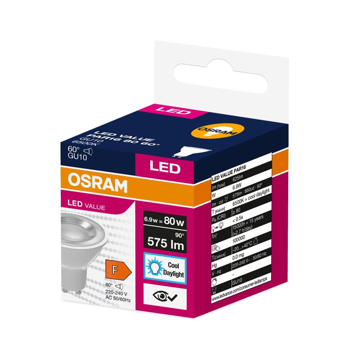 Żarówka LED OSRAMVALUE PAR 16 80 60 ° 6.9 W/6500 K GU10 zimna - Poland LEDVANCE e-shop 4058075599321