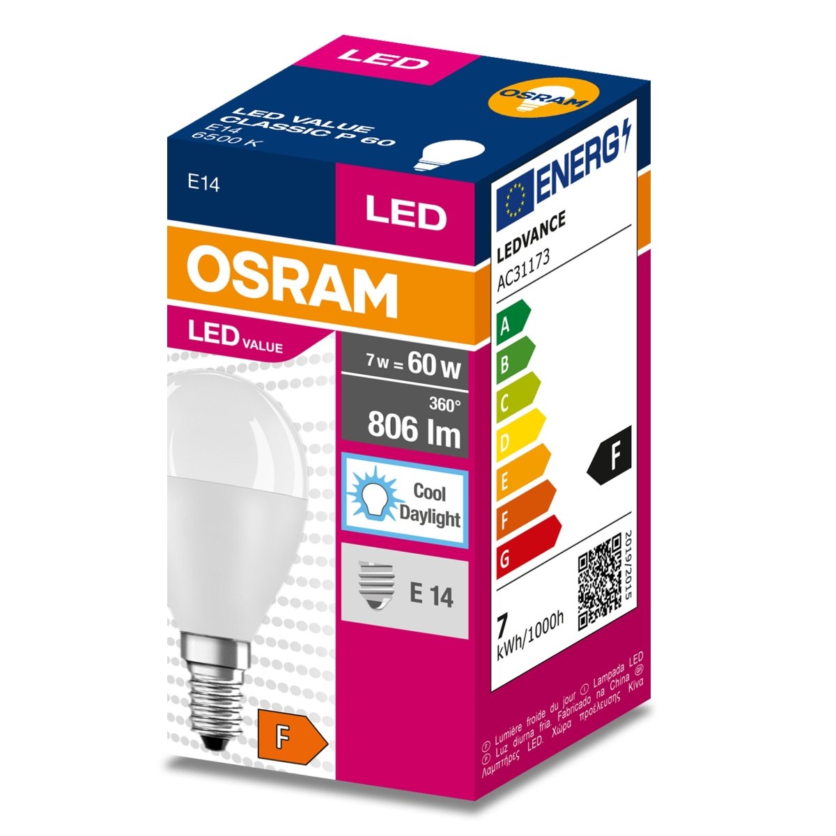 Żarówka LED P45 Kulka E14 6.5W = 60W 806lm 6500K Zimna 150° VALUE CLASSIC - Poland LEDVANCE e - shop 4058075311947