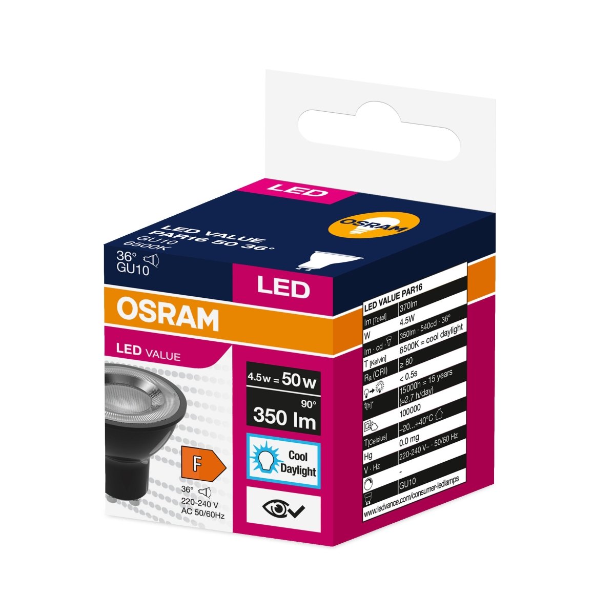 Żarówka LED PAR16 Reflektor GU10 4.5W = 50W 350lm 6500K 36° Czarny - Poland LEDVANCE e-shop 4058075766396