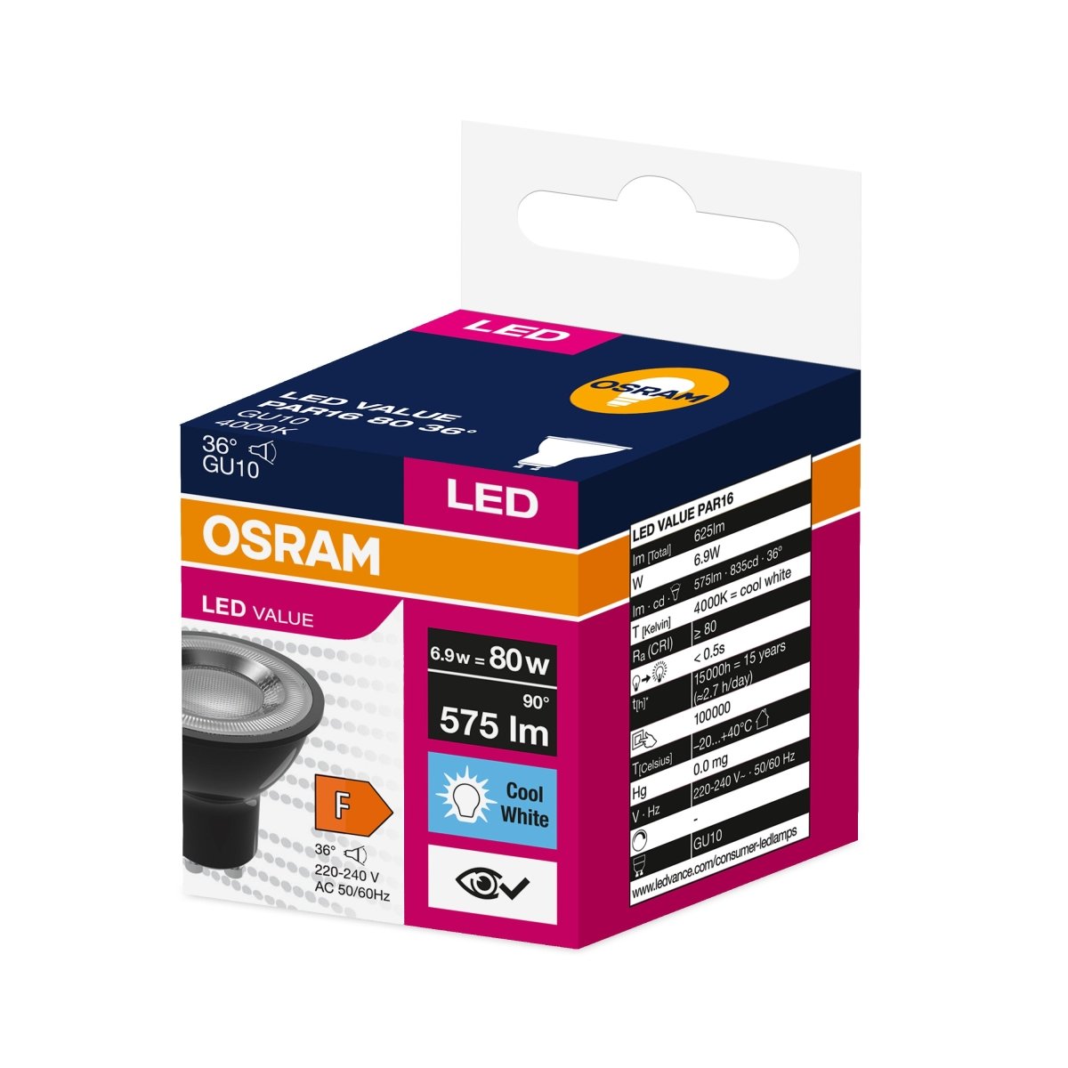 Żarówka LED PAR16 Reflektor GU10 6.9W = 80W 575lm 4000K 36° Czarna - Poland LEDVANCE e-shop 4058075766549