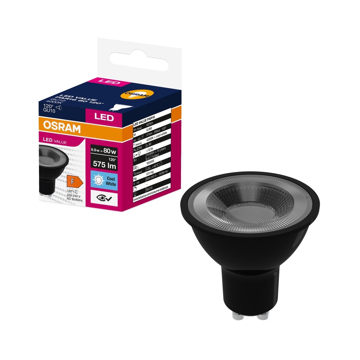 Żarówka LED PAR16 Reflektor GU10 6.9W = 80W 575lm 4000K Neutralna - Poland LEDVANCE e-shop 4058075766631