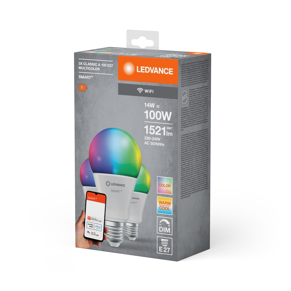 Żarówka LED SMART+ WiFi E27, 100W, RGBW, barwa: 2700K-6500K, 3 szt. - Poland LEDVANCE e-shop 4058075779013