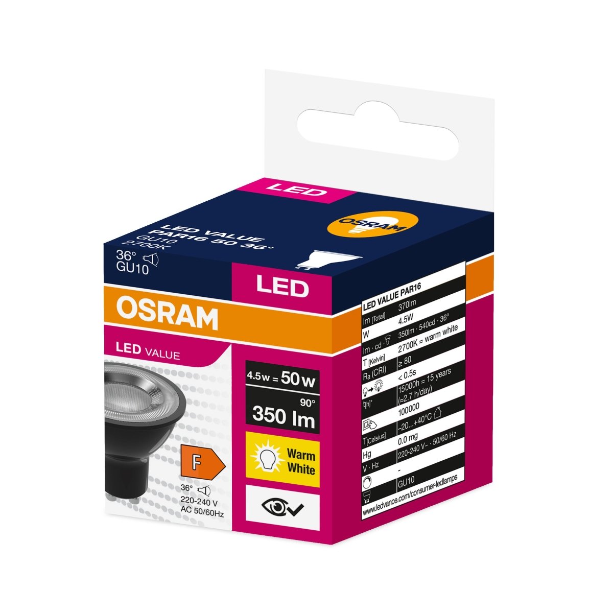 Żarówka LED VALUE 50 GU10 4,5W 350lm 2700K 827 (36 stopni) BK czarny - Poland LEDVANCE e-shop 4058075766334