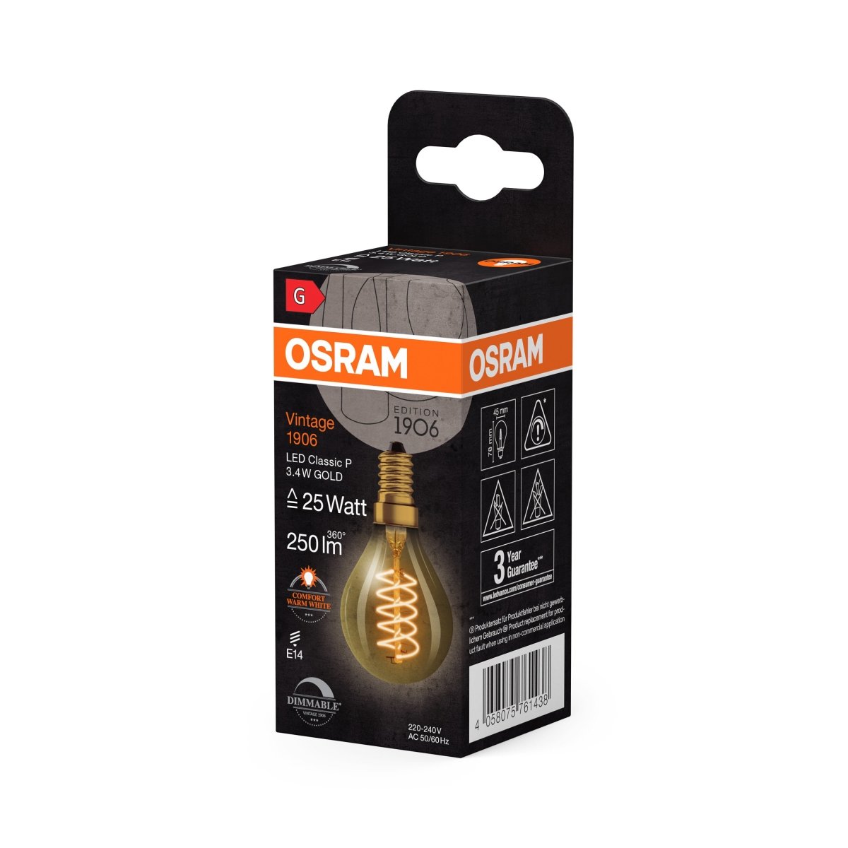 Żarówka LED Vintage 1906 LED E14 3,4W SLIM Fil 25 GOLD E14,ciepła. - Poland LEDVANCE e-shop 4058075761438