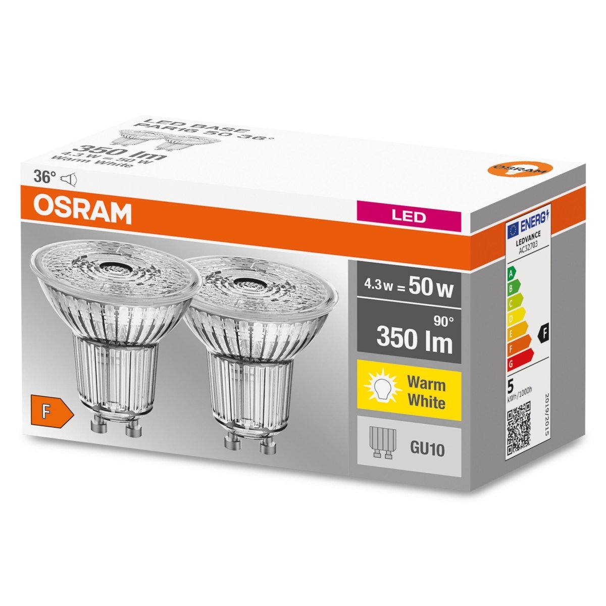 2 szt. wytrzymała lampa LED typu downlight GU10 4,3 W BASE ciepłobiała - eshop LEDVANCE 4052899972087