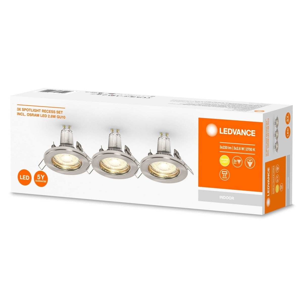 3 szt. eleganckie lampy sufitowe LED downlight nikiel matowy GU10 2.6W, 2700K - eshop LEDVANCE 4058075611290