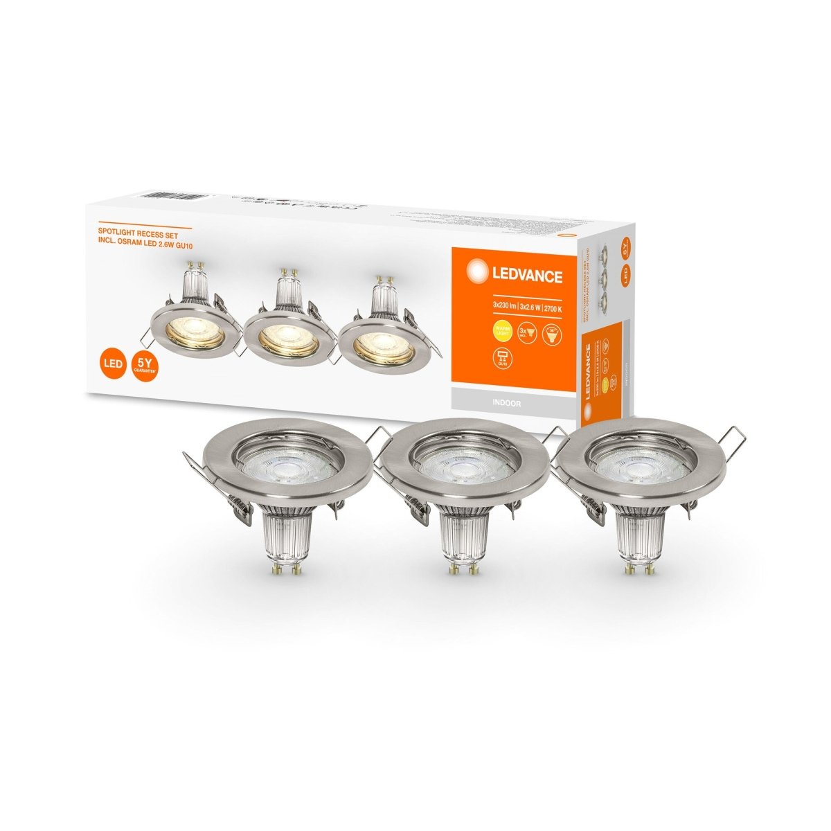 3 szt. eleganckie lampy sufitowe LED downlight nikiel matowy GU10 2.6W, 2700K - eshop LEDVANCE 4058075611290