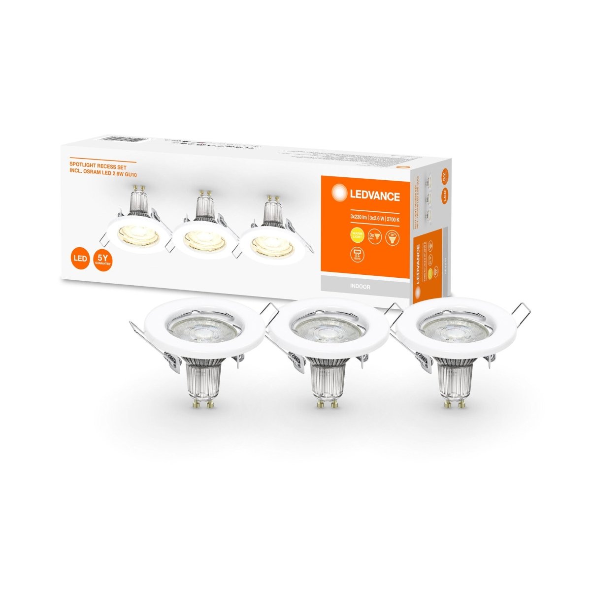 3 szt. eleganckie lampy sufitowych LED downlight GU10 2.6W, 2700K - eshop LEDVANCE 4058075611313