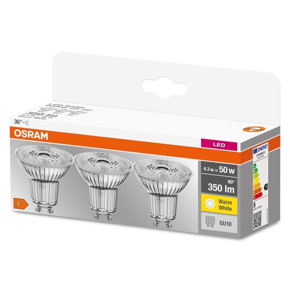 3 szt. reflektory punktowe LED GU10 4,3W BASE ciepłobiała - eshop LEDVANCE 4058075818392