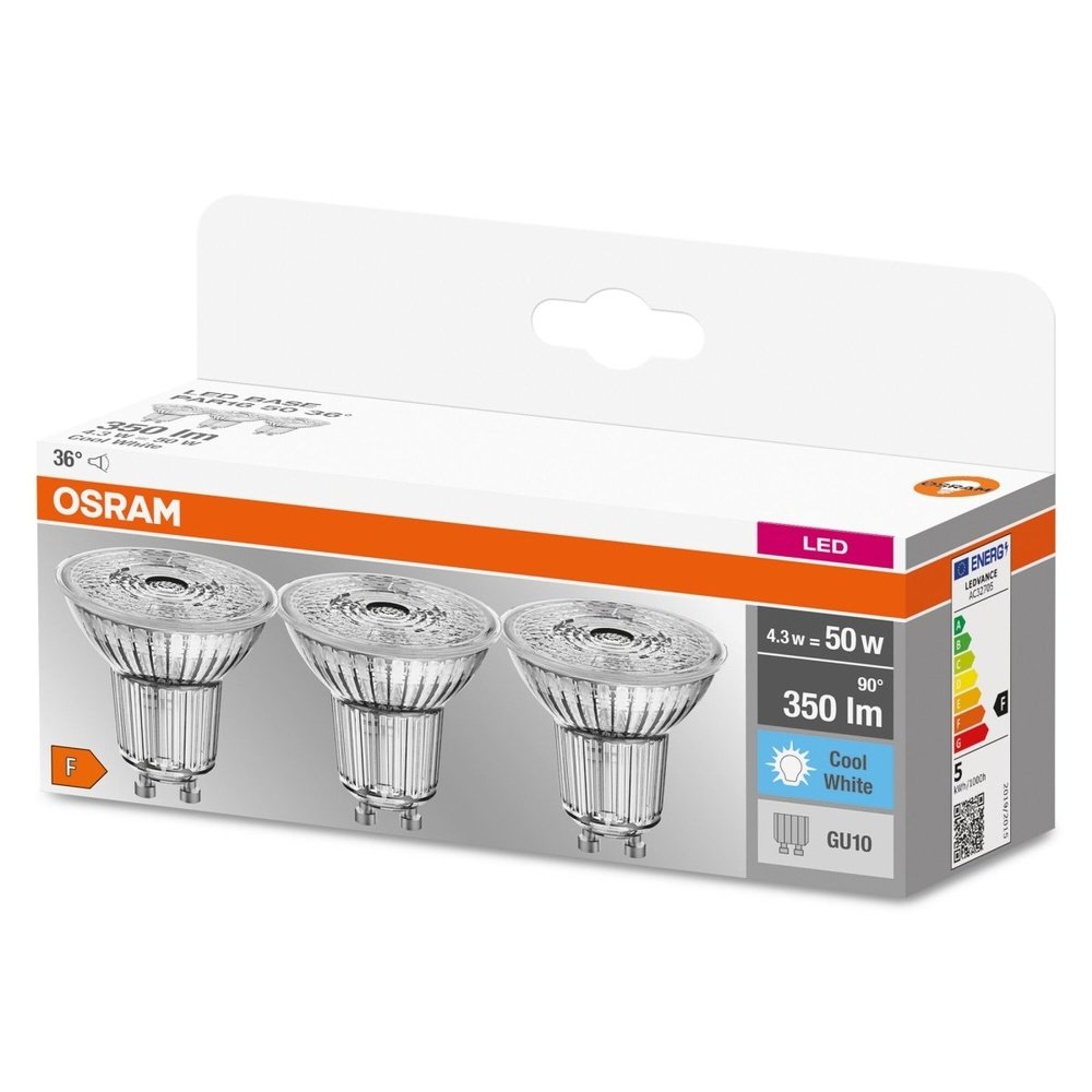 3 szt. reflektory punktowe LED GU10 4,3W BASE zimnobiała - eshop LEDVANCE 4058075818415