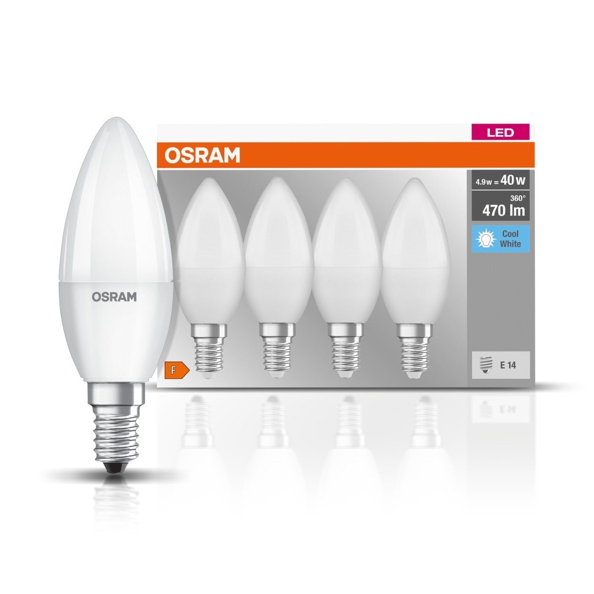 4 szt. matowa lampa LED świeczka E14 4,9 W BASE zimnobiała - eshop LEDVANCE 4058075819610