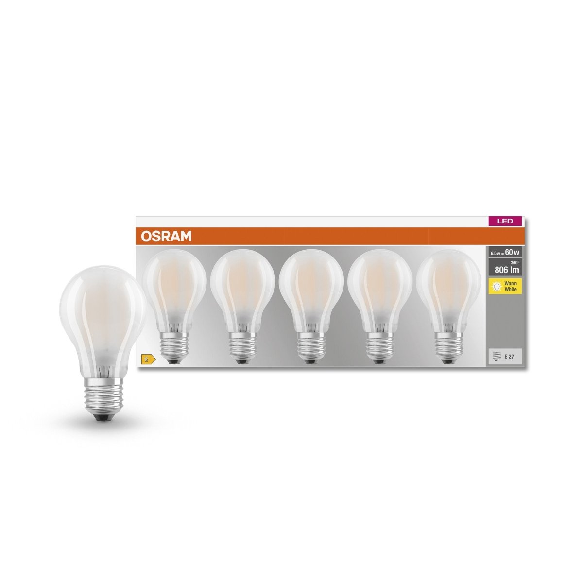 5 szt. Matowa lampa LED E27 6,5 W CLASSIC ciepłobiała - eshop LEDVANCE 4058075090620