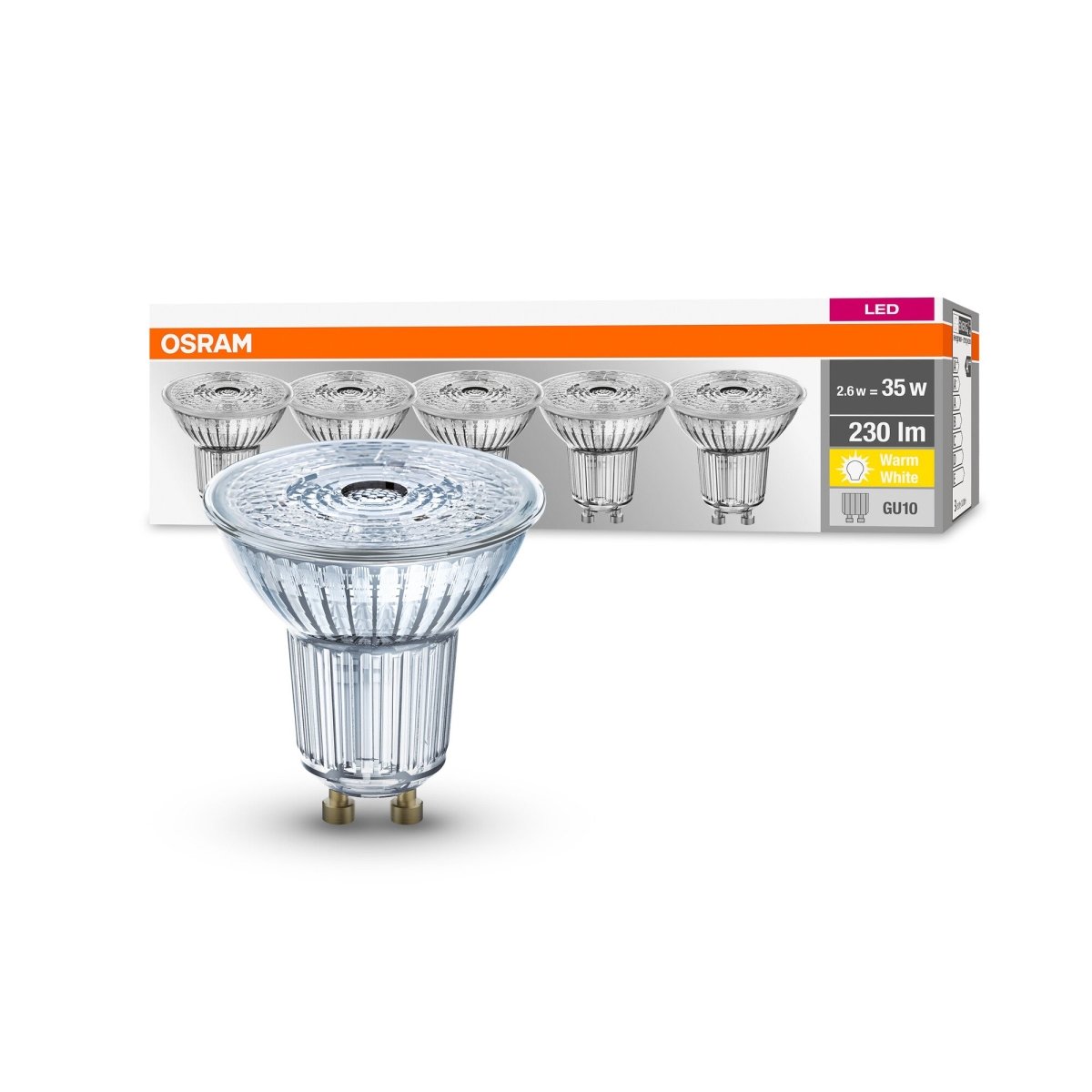 5 szt. wysokiej jakości lampa LED typu downlight GU10 2,6 W PAR16 BASE ciepłobiała - eshop LEDVANCE 4058075157941