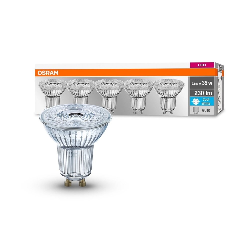 5 szt. wysokiej jakości lampa LED typu downlight GU10 2,6 W PAR16 BASE zimnobiała - eshop LEDVANCE 4058075157965