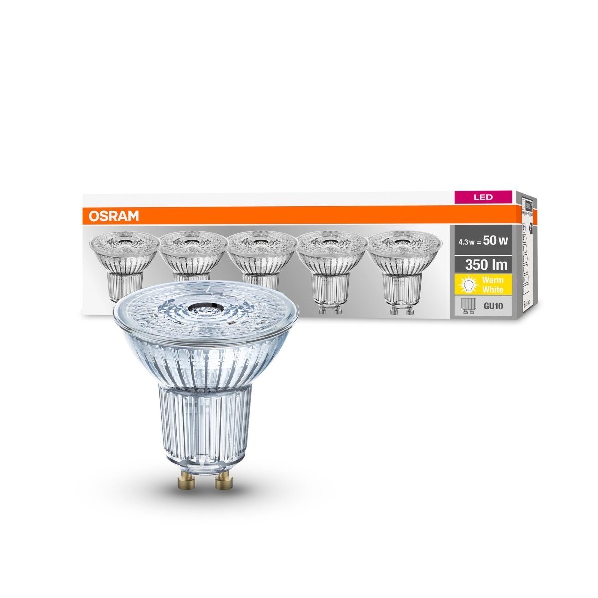 5 szt. wytrzymała lampa LED typu downlight GU10 4,3 W BASE ciepłobiała - eshop LEDVANCE 4058075090460