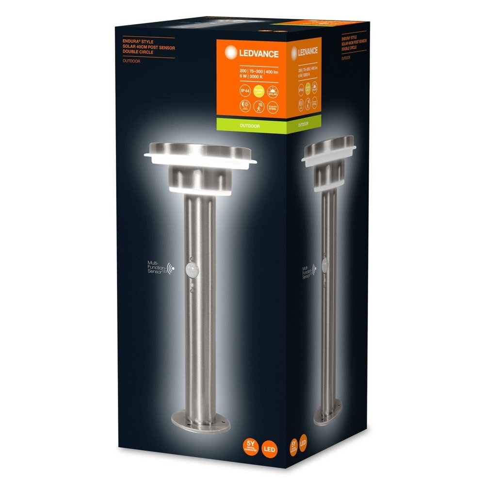 Słupek solarny LED SOLAR POST 40CM 6W, czujnik, srebrny - eshop LEDVANCE 4058075392700