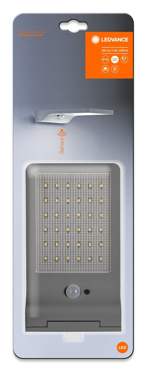Szara lampa zewnętrzna LED solarna DOOR SOLAR IP44 z czujnikiem - eshop LEDVANCE 4058075267862