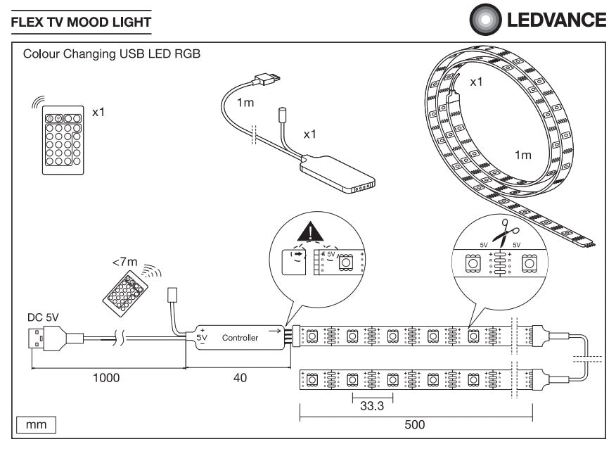 Taśma LED TV MOOD LIGHT 2,7W, do wewnątrz, ładowanie USB, barwa ciepła, 1,5 m - eshop Ledvance PL 4058075666894