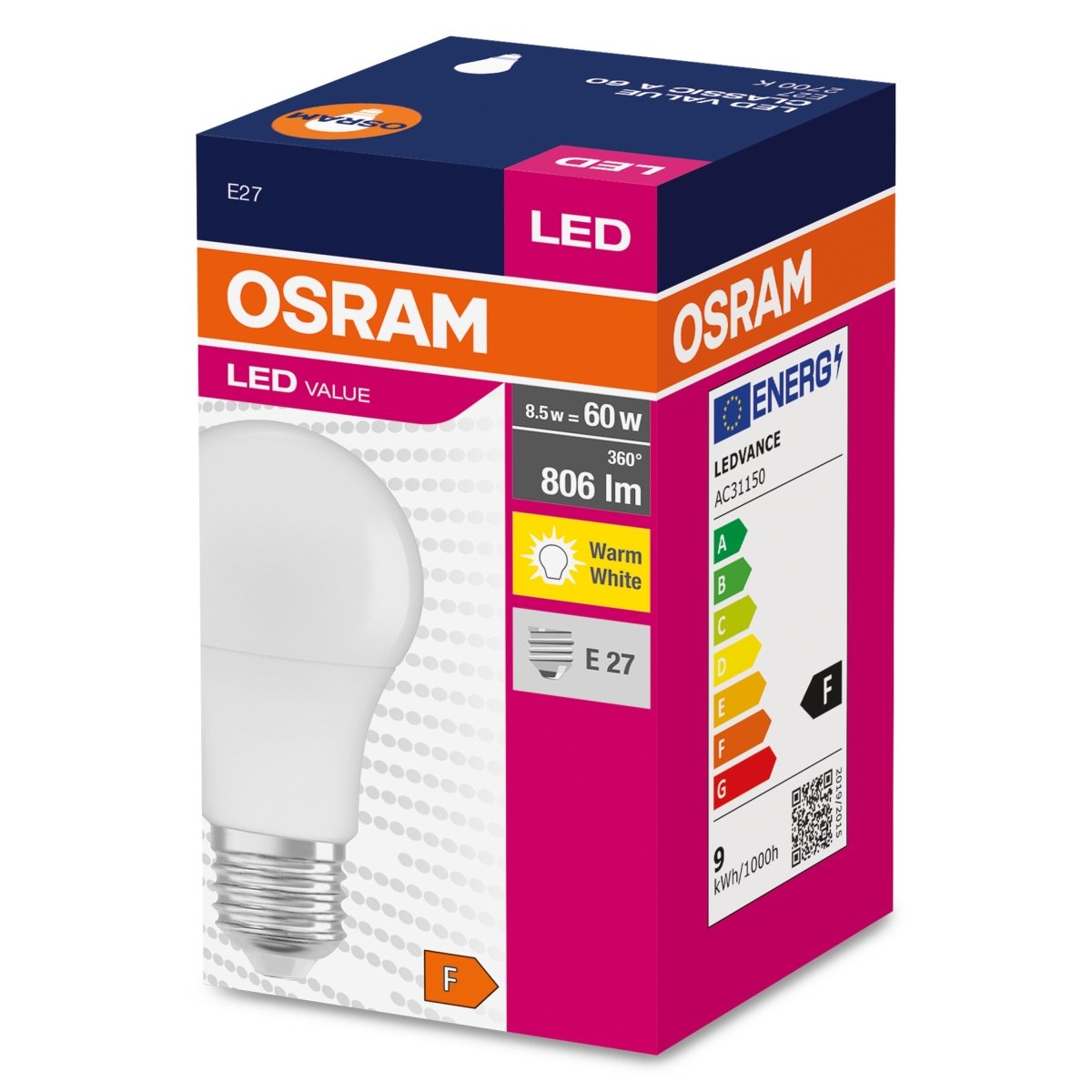 Żarówka LED CLA E27 8,5W LED VALUE OSRAM matowa, odpowiednik 60W, barwa ciepła, 1 szt. - eshop LEDVANCE 4052899326842