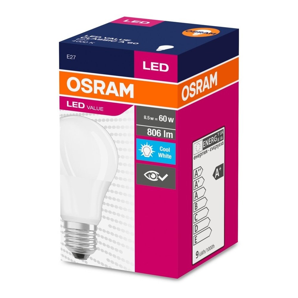 Żarówka LED CLA E27 8,5W LED VALUE OSRAM matowa, odpowiednik 60W, barwa neutralna, 1 szt. - eshop LEDVANCE 4052899973381