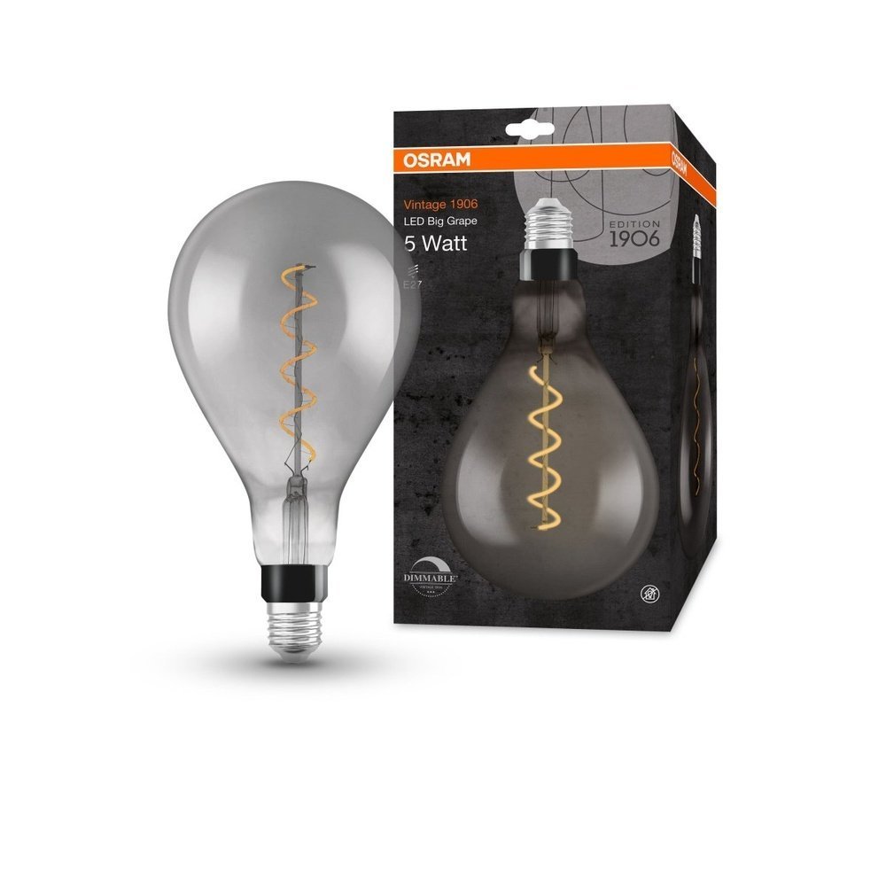 Żarówka LED E27, 4W Vintage Grape 1906 LED Big Special Shapes 15 SMOKE, ściemnialna, barwa ciepła. - eshop Ledvance PL 4058075270022