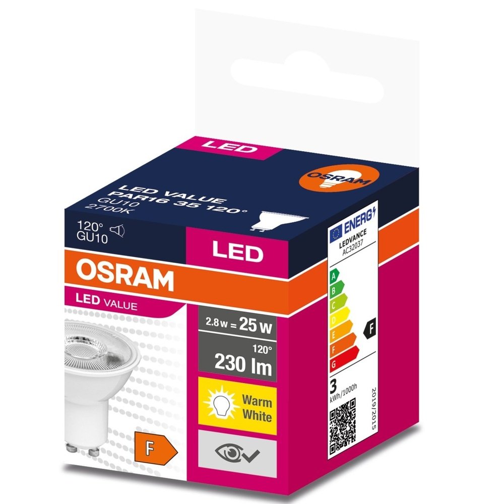 Żarówka LED GU10 2,8W LED VALUE OSRAM, odpowiednik 35W, 120 st., barwa ciepła, 1 szt. - eshop LEDVANCE 4058075198944
