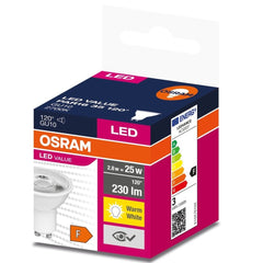 Żarówka LED GU10 2,8W LED VALUE OSRAM, odpowiednik 35W, 120 st., barwa ciepła, 1 szt. - eshop LEDVANCE 4058075198944