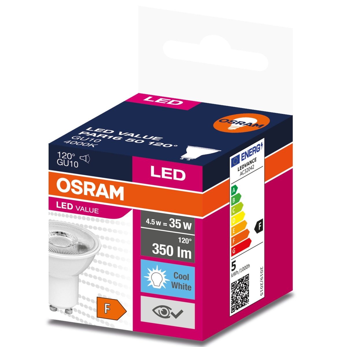 Żarówka LED GU10 4,5W LED VALUE OSRAM, odpowiednik 50W, 120 st., barwa neutralna, 1 szt. - eshop LEDVANCE 4058075198708