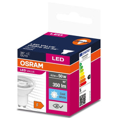 Żarówka LED GU10 4,5W LED VALUE OSRAM, odpowiednik 50W, 36 st., barwa neutralna, 1 szt. - eshop LEDVANCE 4058075198616