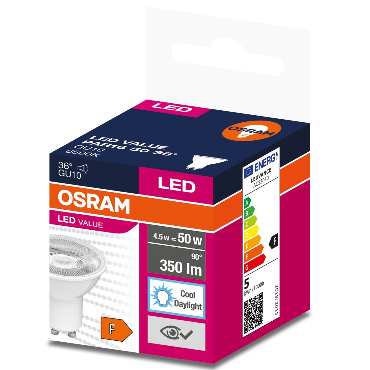 Żarówka LED GU10 4,5W LED VALUE OSRAM, odpowiednik 50W, 36 st., barwa zimna, 1 szt. - eshop LEDVANCE 4058075198647